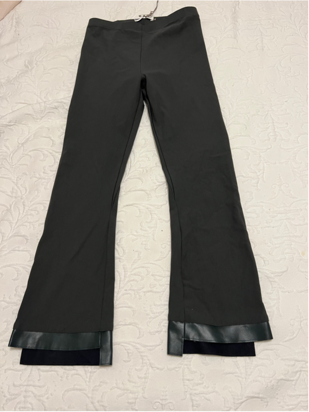 Women's Elaln Ekim Flare Pants Size S Green Faux Leather Trim
